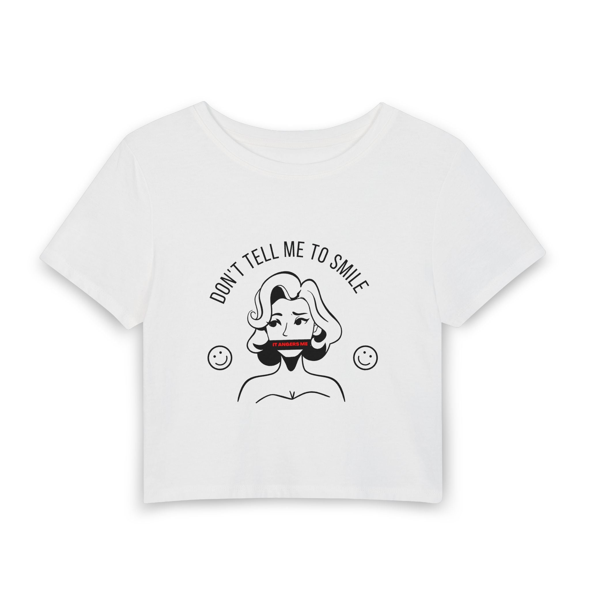 Don't Tell Me To Smile Baby Tee — graphic baby crop tee from Chicky Tings