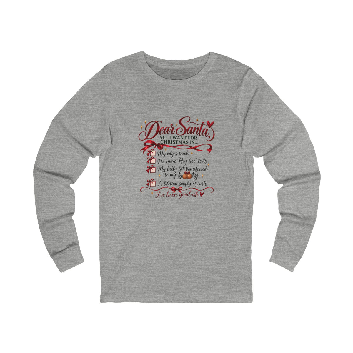 All I Want for Christmas List Long Sleeve in Gray, front view
