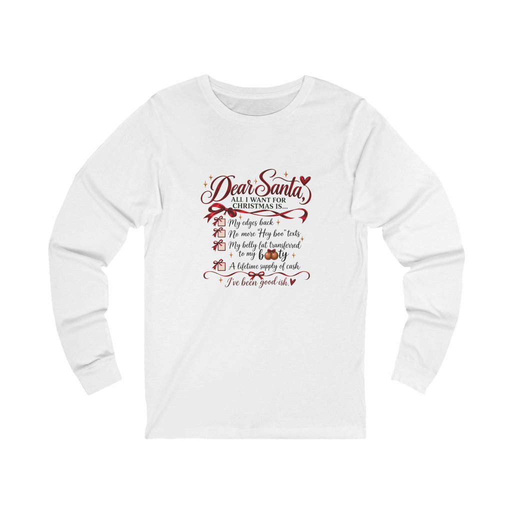All I Want for Christmas List Long Sleeve in White, front view