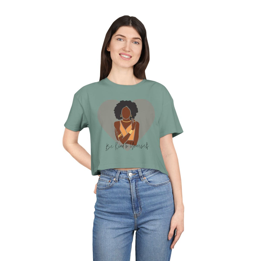 Be Kind to Yourself Crop Top from Chicky Tings - self love graphic tee, positive statement shirt
