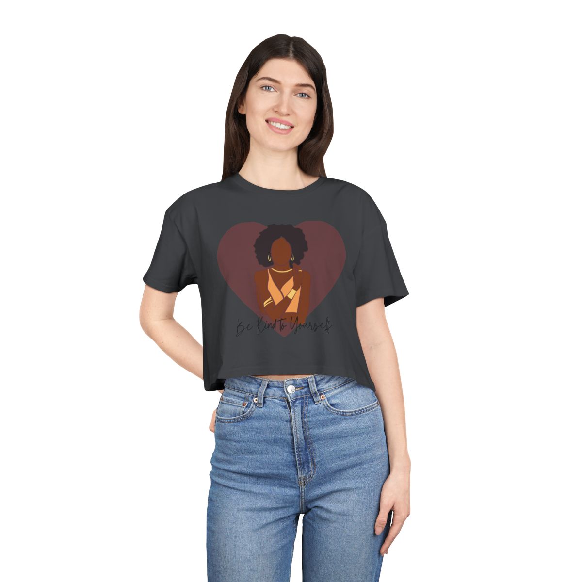 Be Kind to Yourself Crop Top from Chicky Tings - self love graphic tee, positive statement shirt
