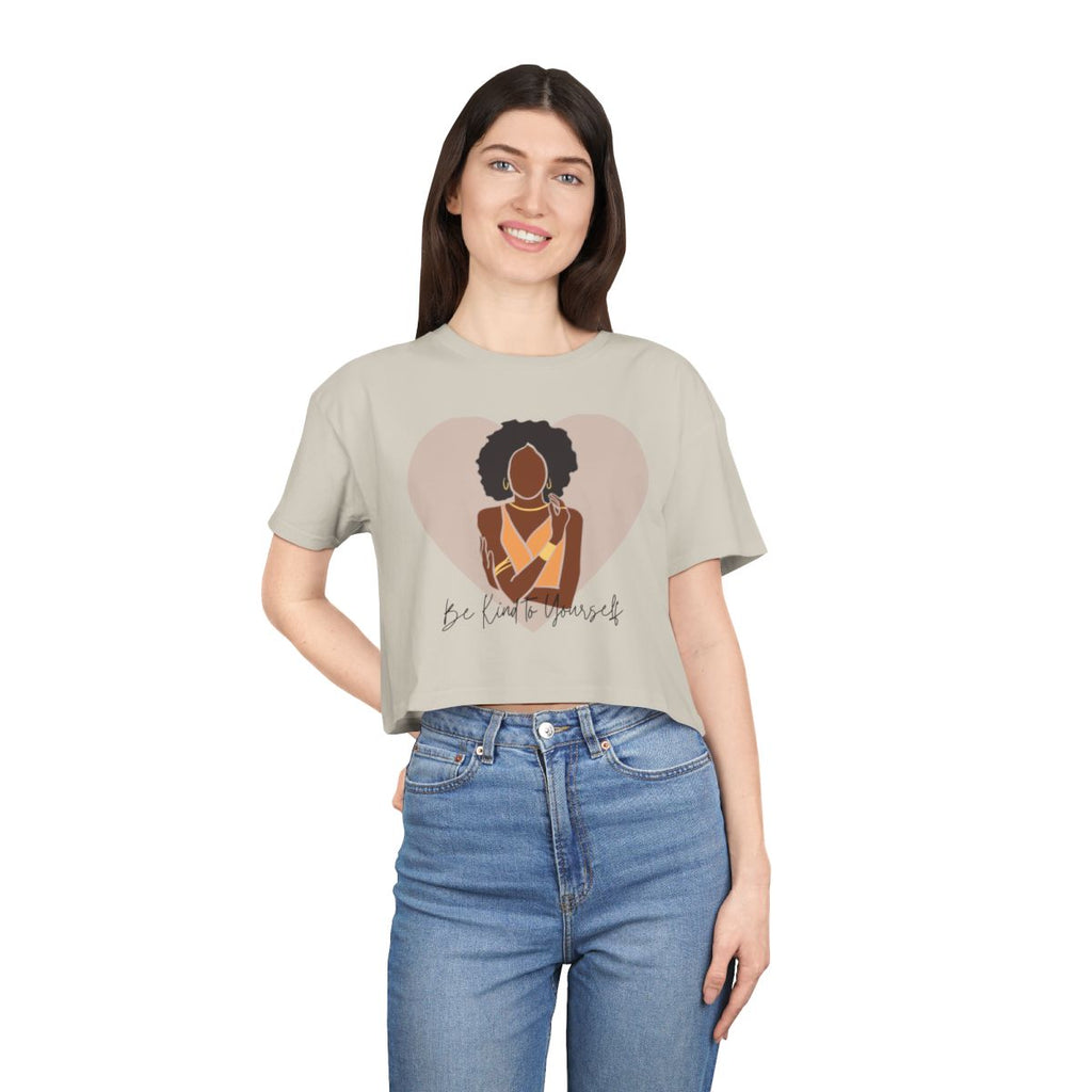 Be Kind to Yourself Crop Top from Chicky Tings - self love graphic tee, positive statement shirt