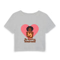 Be Kind to Yourself — Self Love Baby Tee in Gray, front view