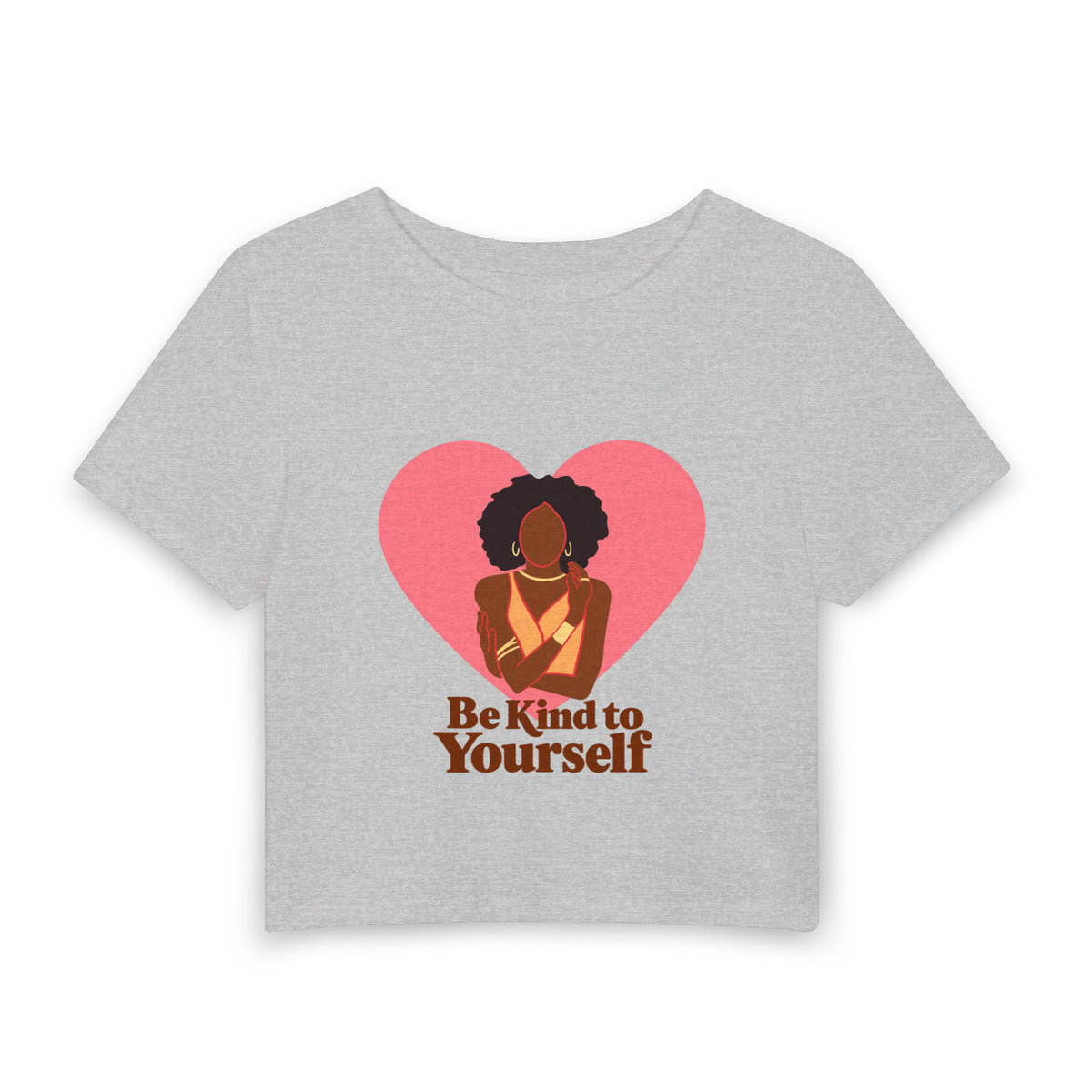 Be Kind to Yourself — Self Love Baby Tee in Gray, front view