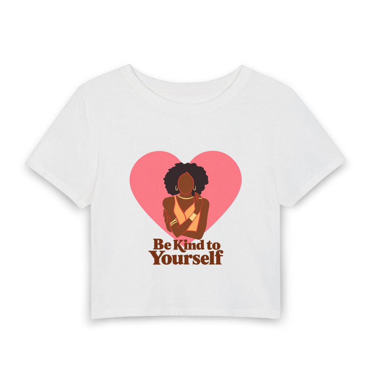 Be Kind to Yourself — Self Love Baby Tee in White, front view