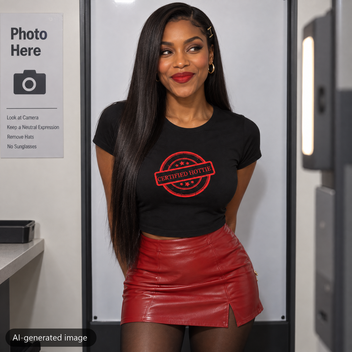 Model wearing the Black Certified Hottie baby tee (AI-generated image)