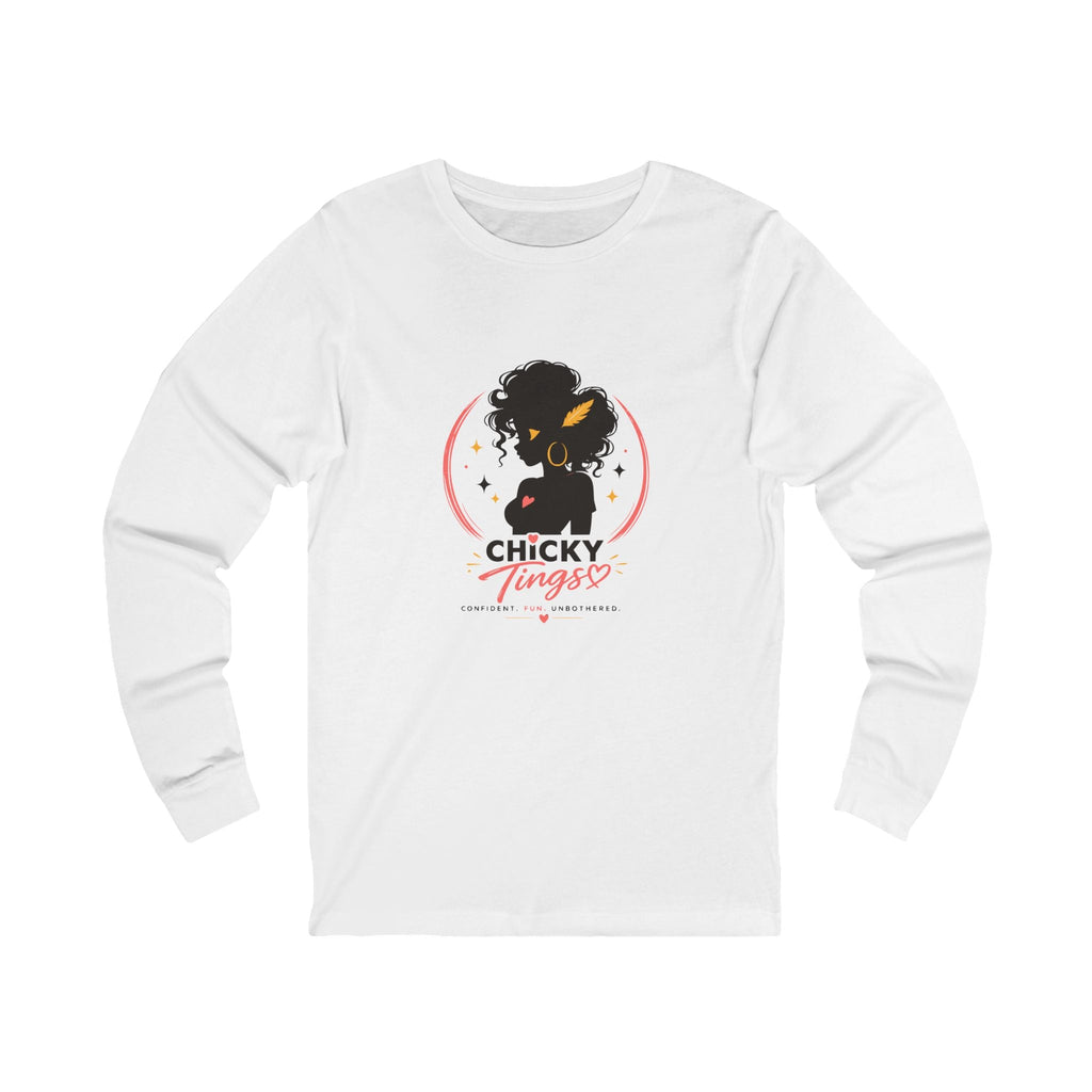 Chicky Tings Mascot Long Sleeve in White, front view