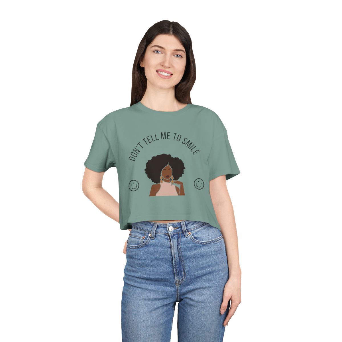 Don't Tell Me To Smile Crop Top from Chicky Tings - feminist graphic tee, do not tell me to smile shirt
