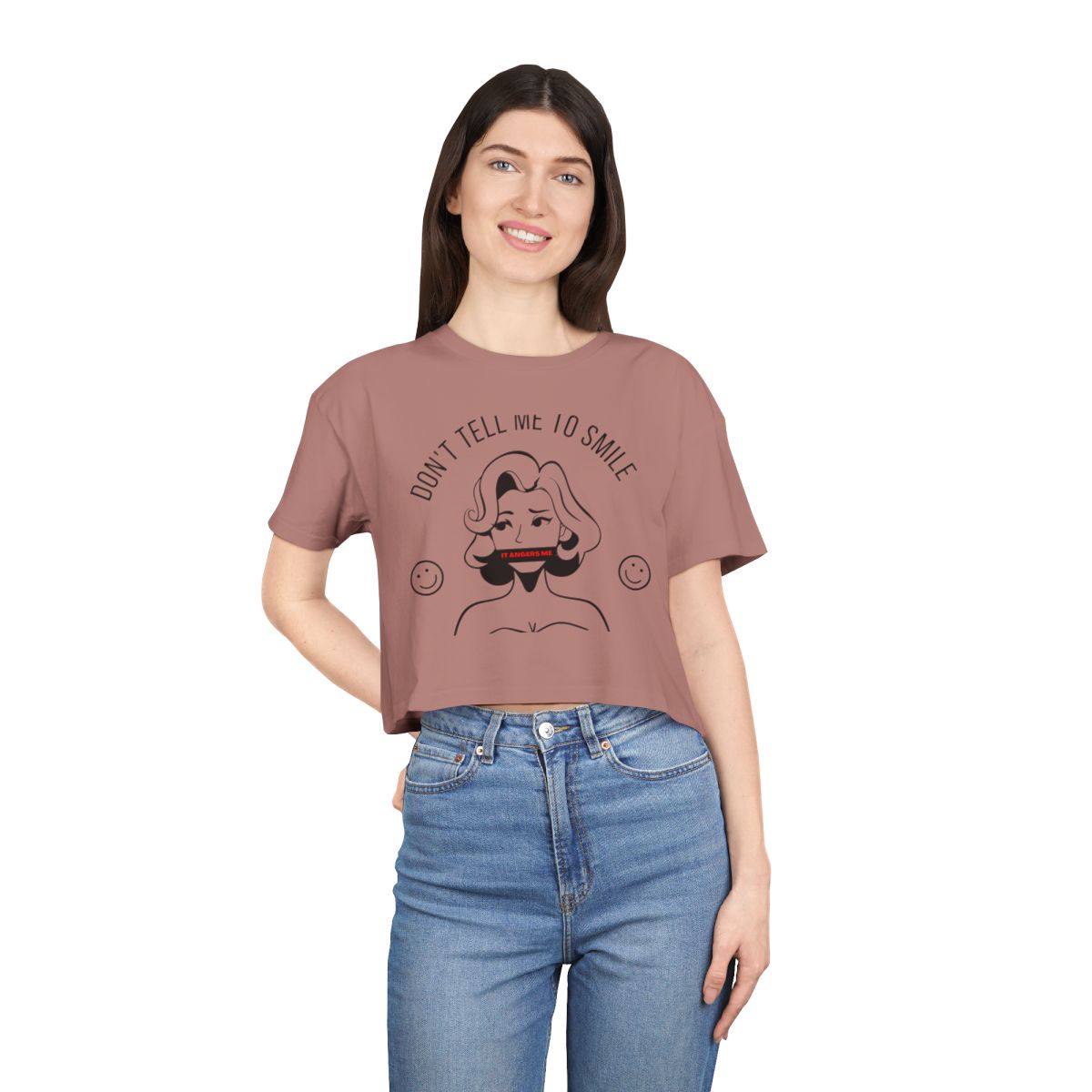 Don't Tell Me To Smile Crop Top from Chicky Tings - feminist graphic tee, do not tell me to smile shirt