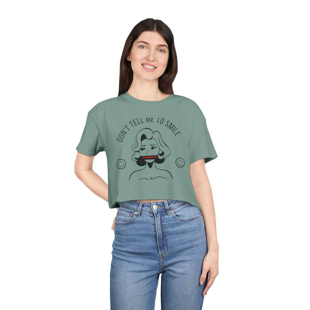 Don't Tell Me To Smile Crop Top from Chicky Tings - feminist graphic tee, do not tell me to smile shirt