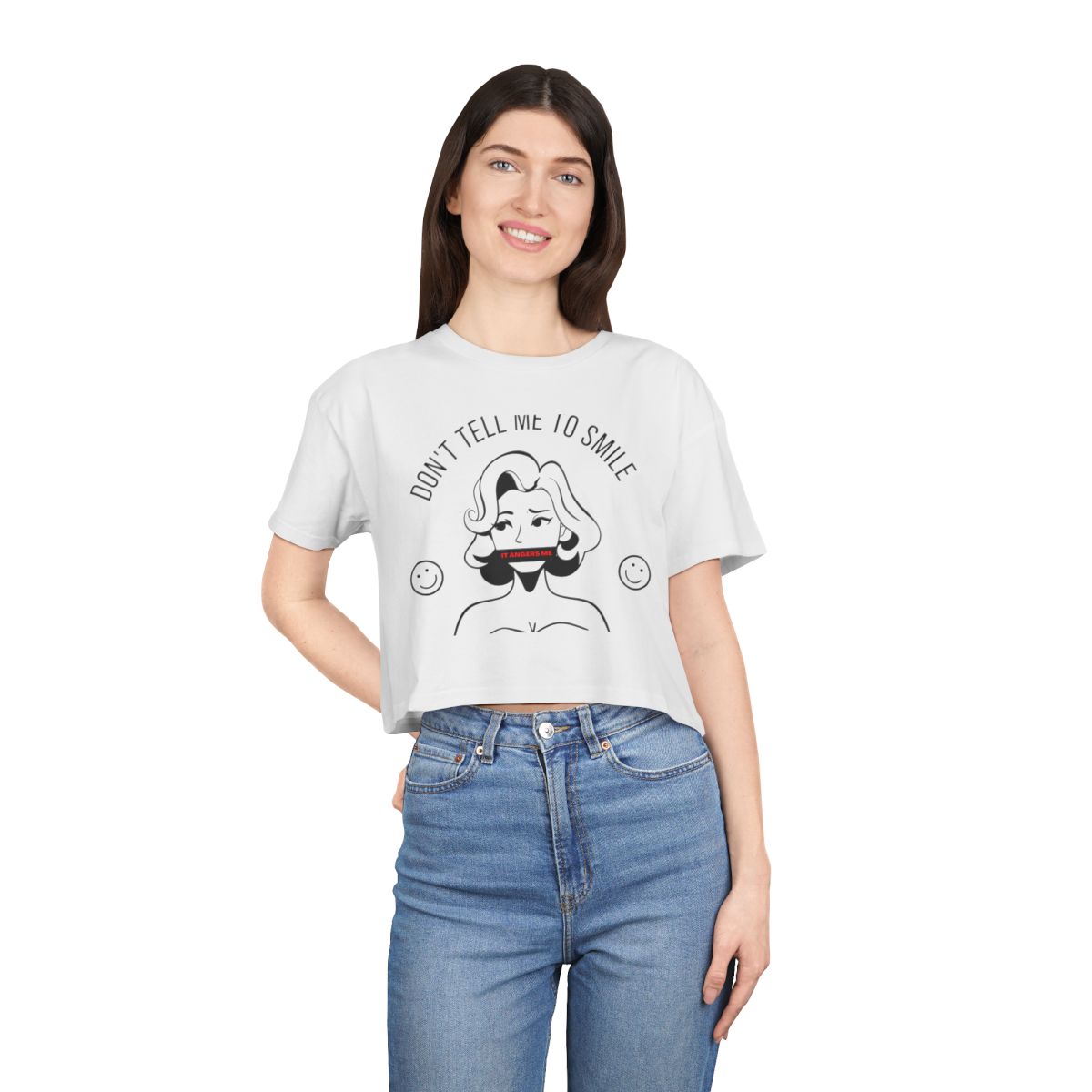 Don't Tell Me To Smile Crop Top from Chicky Tings - feminist graphic tee, do not tell me to smile shirt
