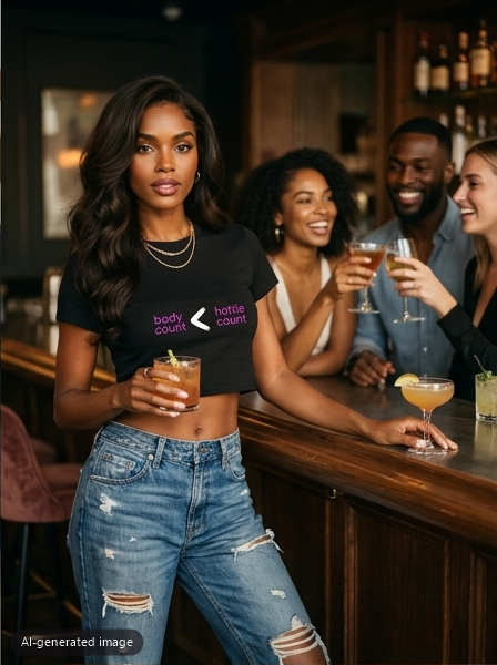 Model wearing the Black Hottie Count baby tee (AI-generated image)