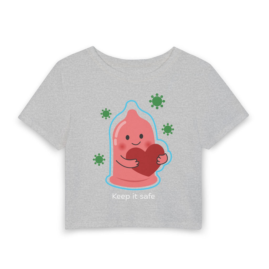 Keep It Safe Baby Tee in Gray, front view