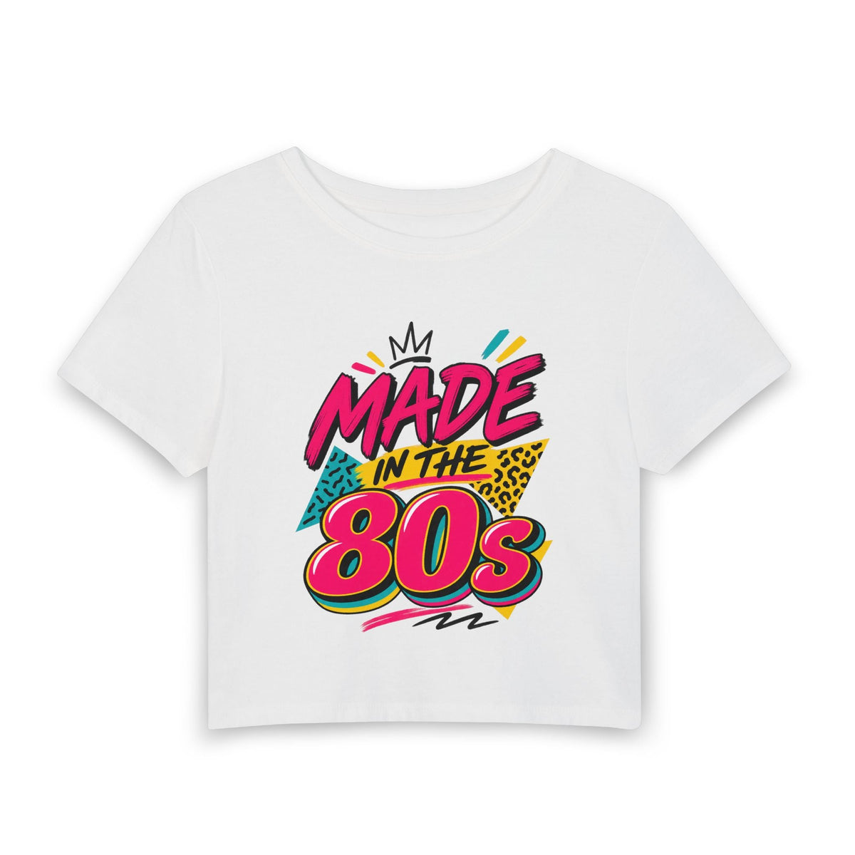 Made in the 80’s Baby Tee in White, front view