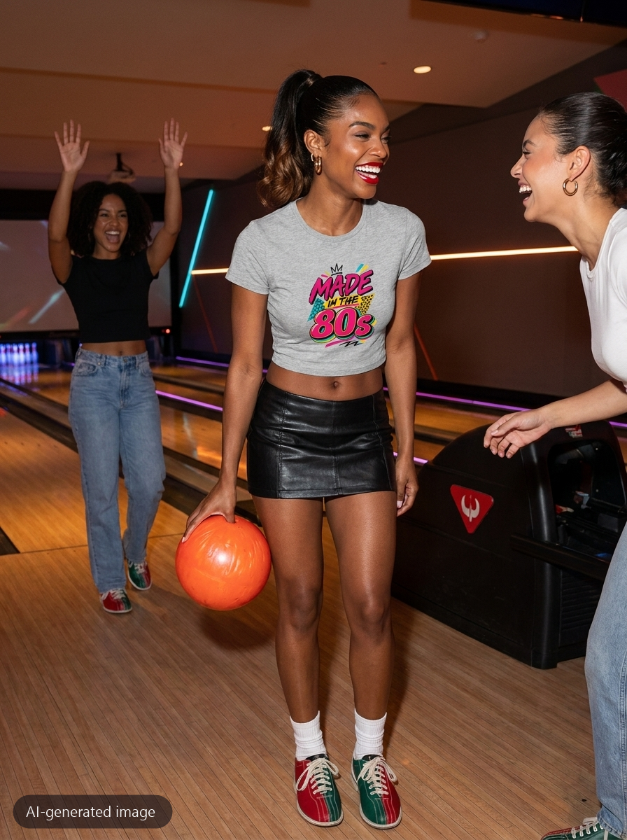 Model wearing the Gray Made in the 80's baby tee (AI-generated image)