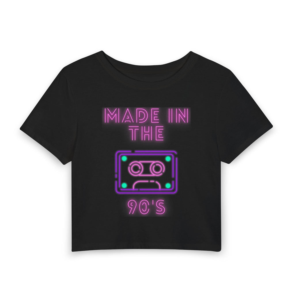 Made in the 90’s Baby Tee in Black, front view
