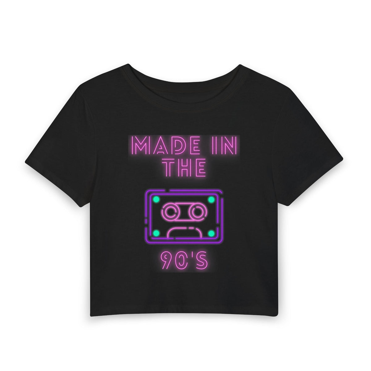Made in the 90’s Baby Tee in Black, front view