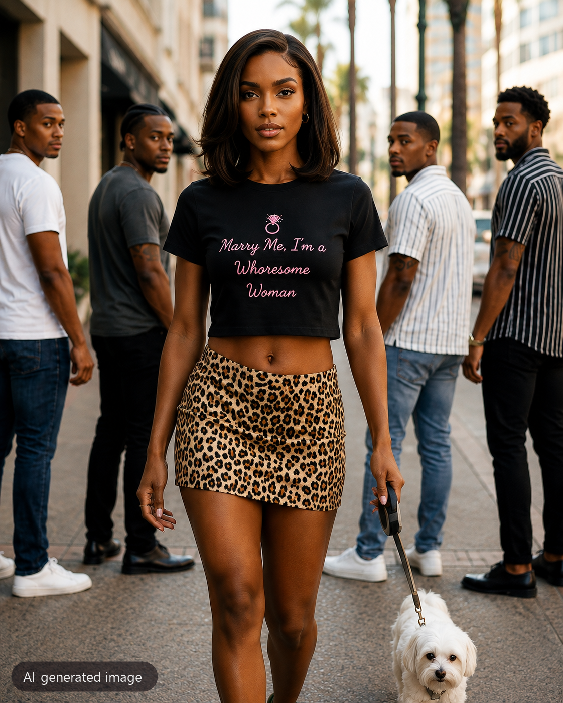 Model wearing the Black Marry Me, I'm a Whoresome Woman baby tee (AI-generated image)