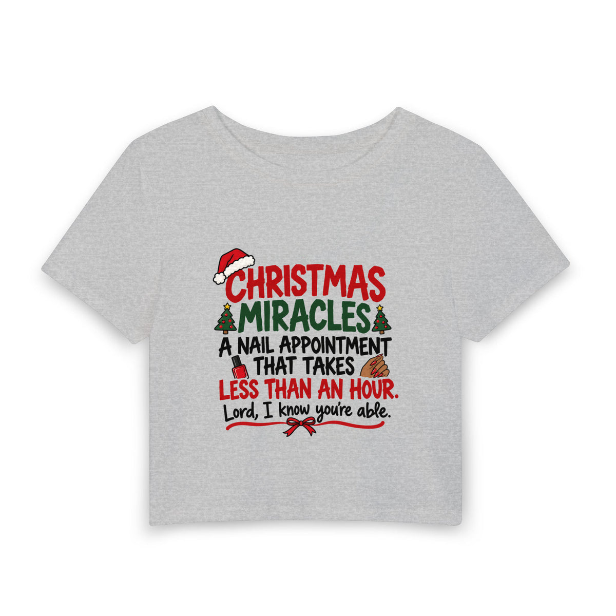 Nail Appointment Under an Hour Baby Tee in Gray, front view
