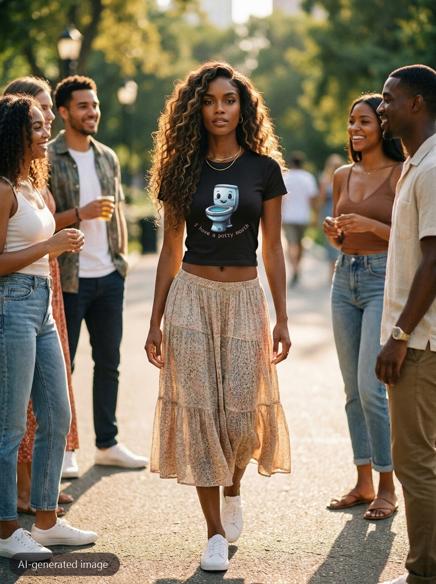 Model wearing the Black I Have a Potty Mouth baby tee (AI-generated image)