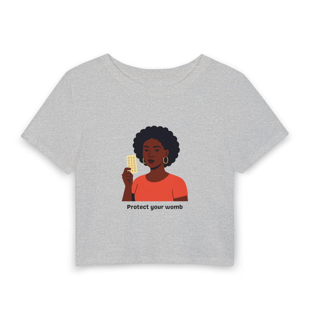 Protect Your Womb Baby Tee in Gray, front view