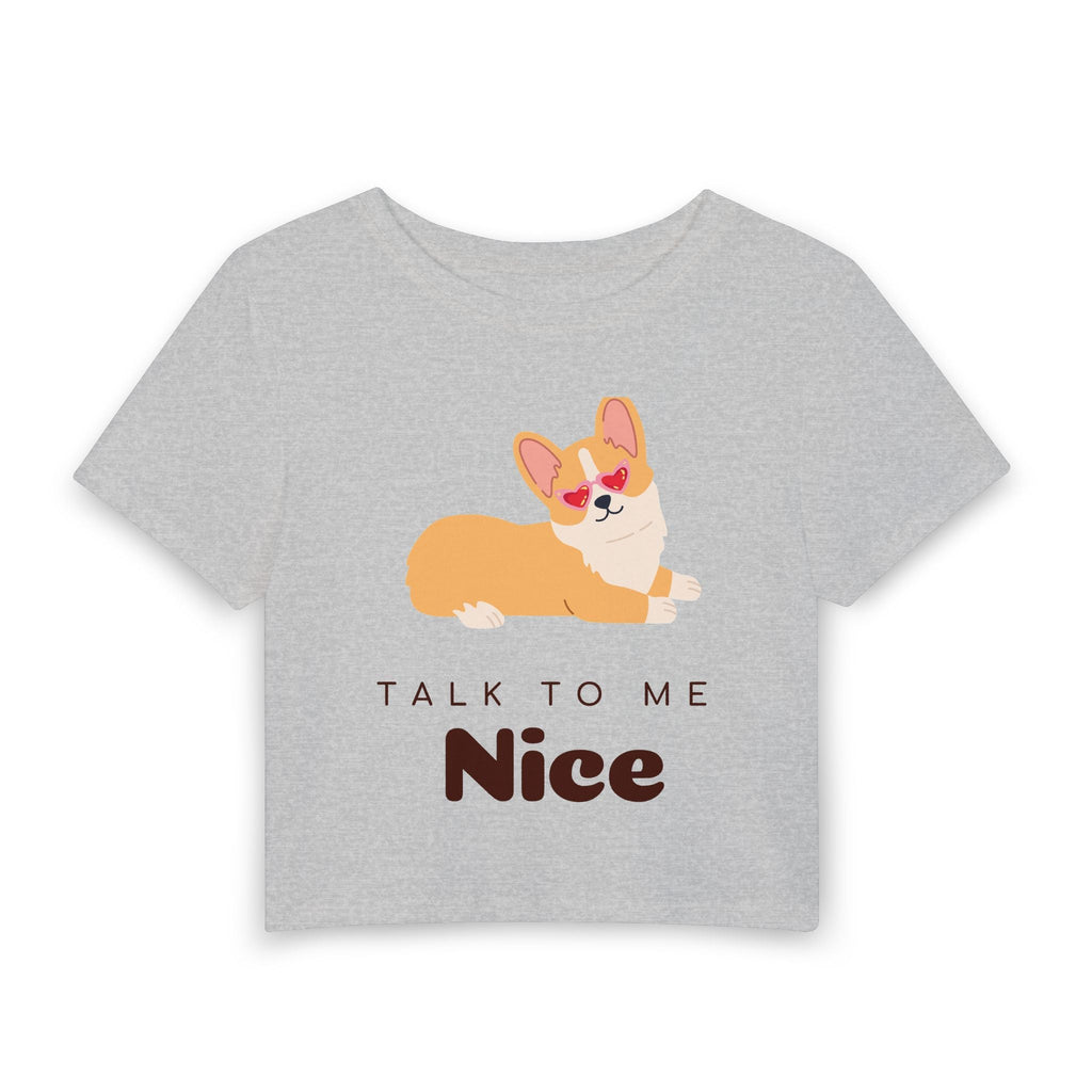 Talk to Me Nice Baby Tee in Gray, front view